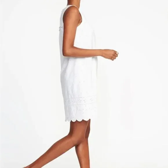 Gap Women's Scalloped-Yoke Eylet Dress Size SP White - Picture 2 of 11